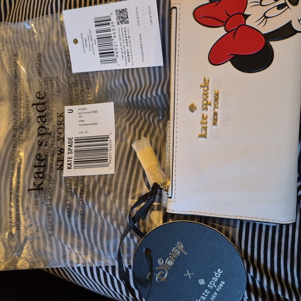 NWT ⭐ KATE SPADE 🎀 MINNIE MOUSE ⭐️ DISNEY COLLAB 🖤Slim Billfold Leather Wallet